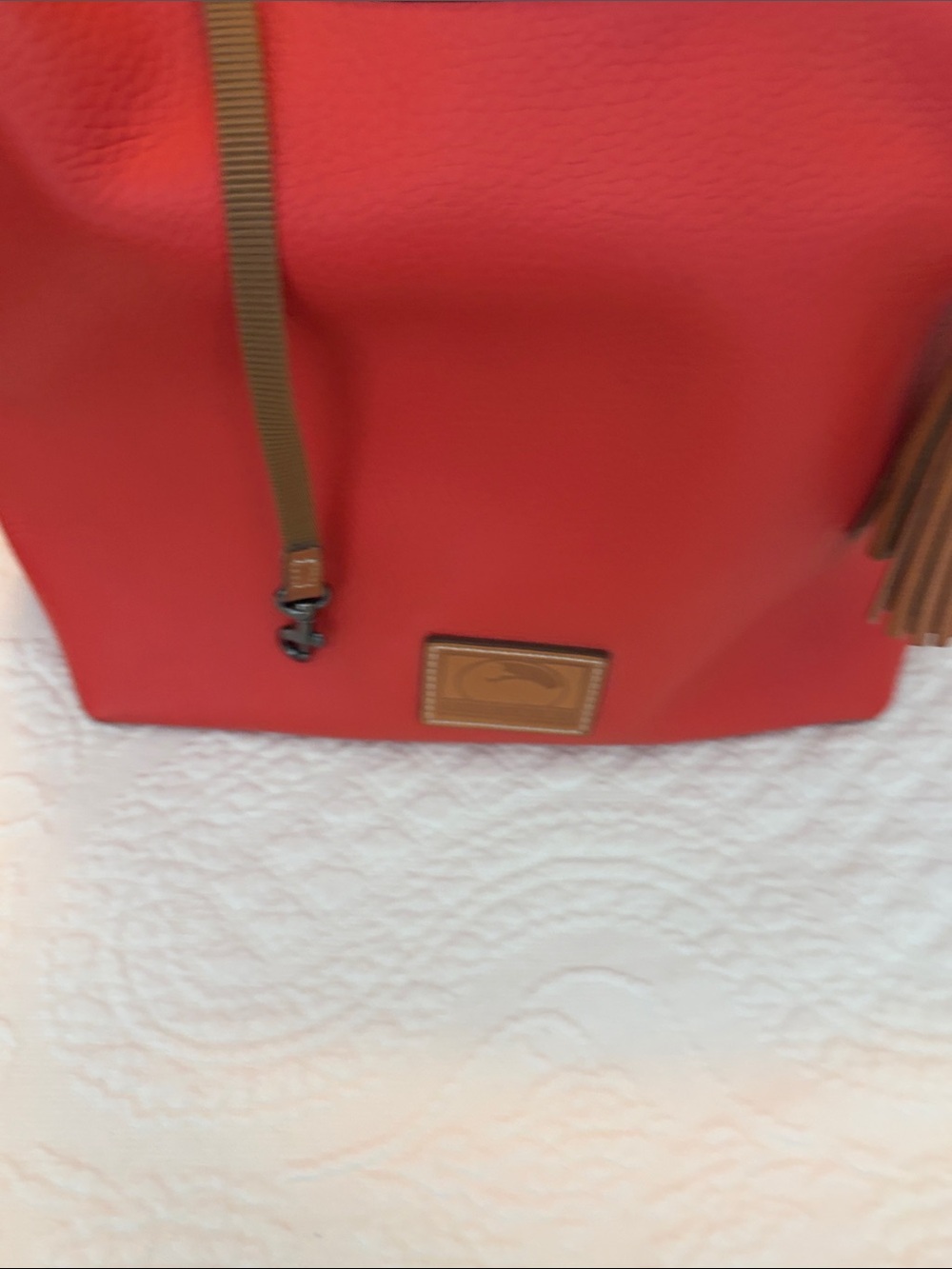 Dooney & Bourke Paige Orange Leather Hobo Bag with Brown Strap - Picture 9 of 16